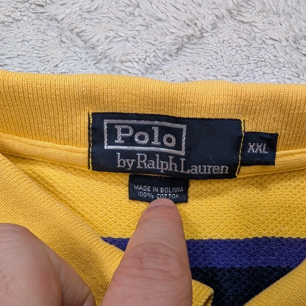 VTG Polo Ralph Lauren Shirt Mens XXL Yellow Stripe Polo Textured Pique Preppy